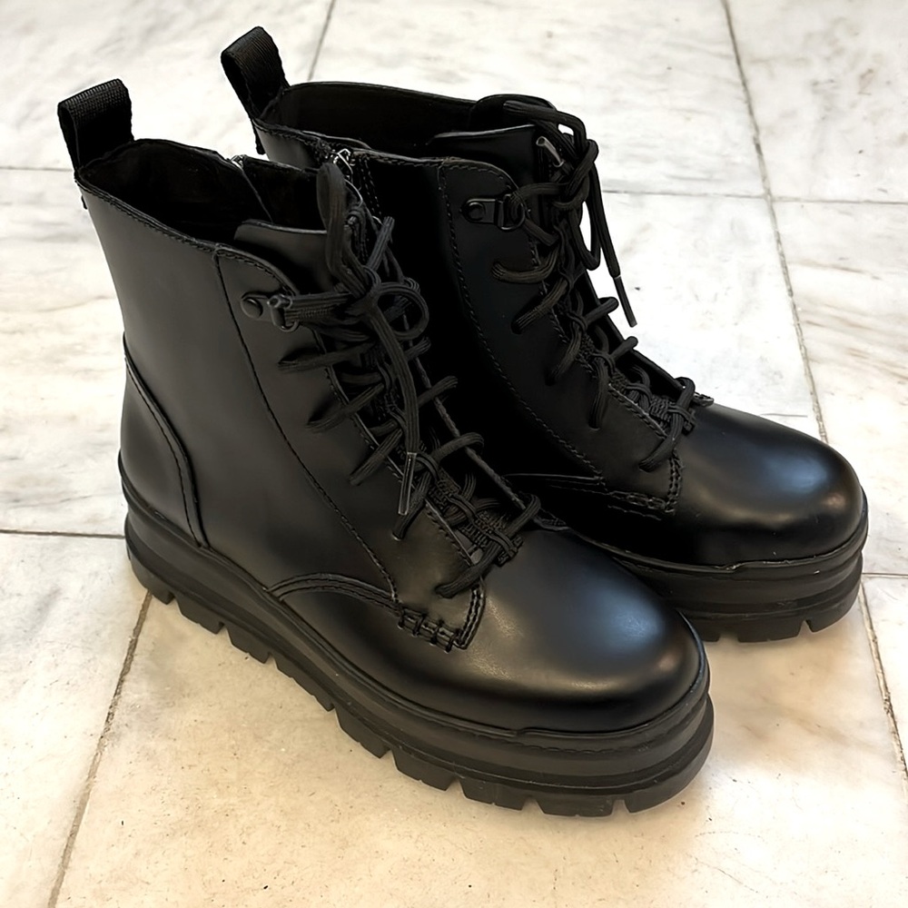 UGG Sidnee Waterproof Platform Lug Combat Boot in Black Leather